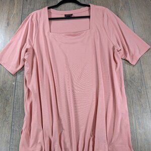 2/$30 J Jill Tunic Top Womens XL Pink Short Sleeve Square Neck Soft Knit Stretch